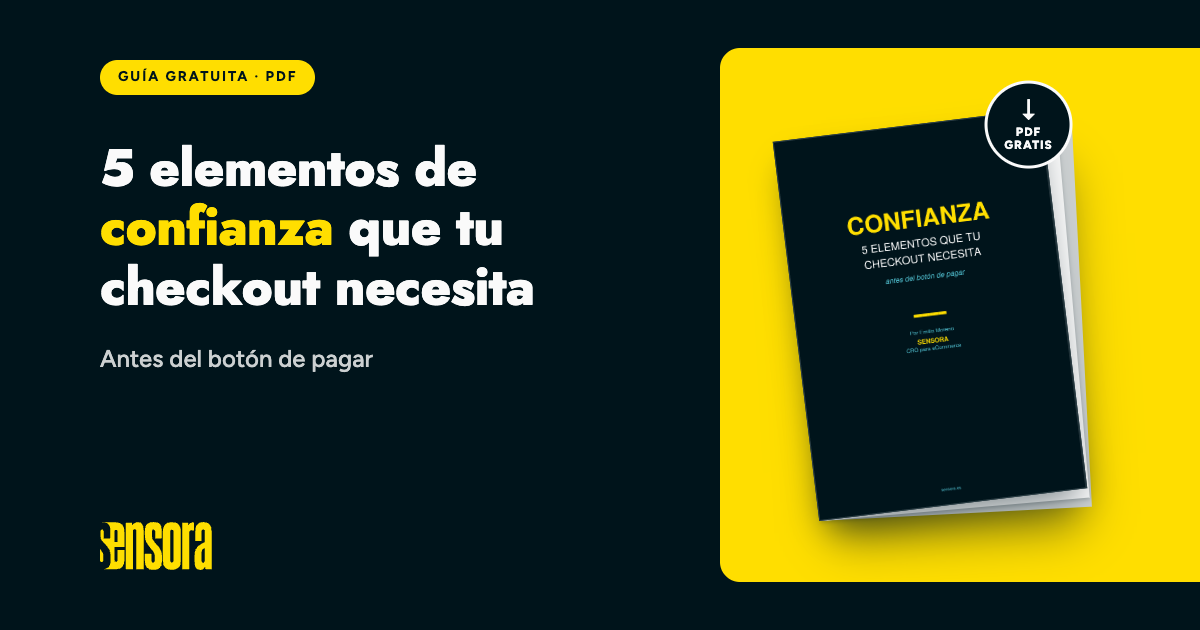 Portada de la guía gratuita 5 elementos de confianza que tu checkout necesita, de SENSORA