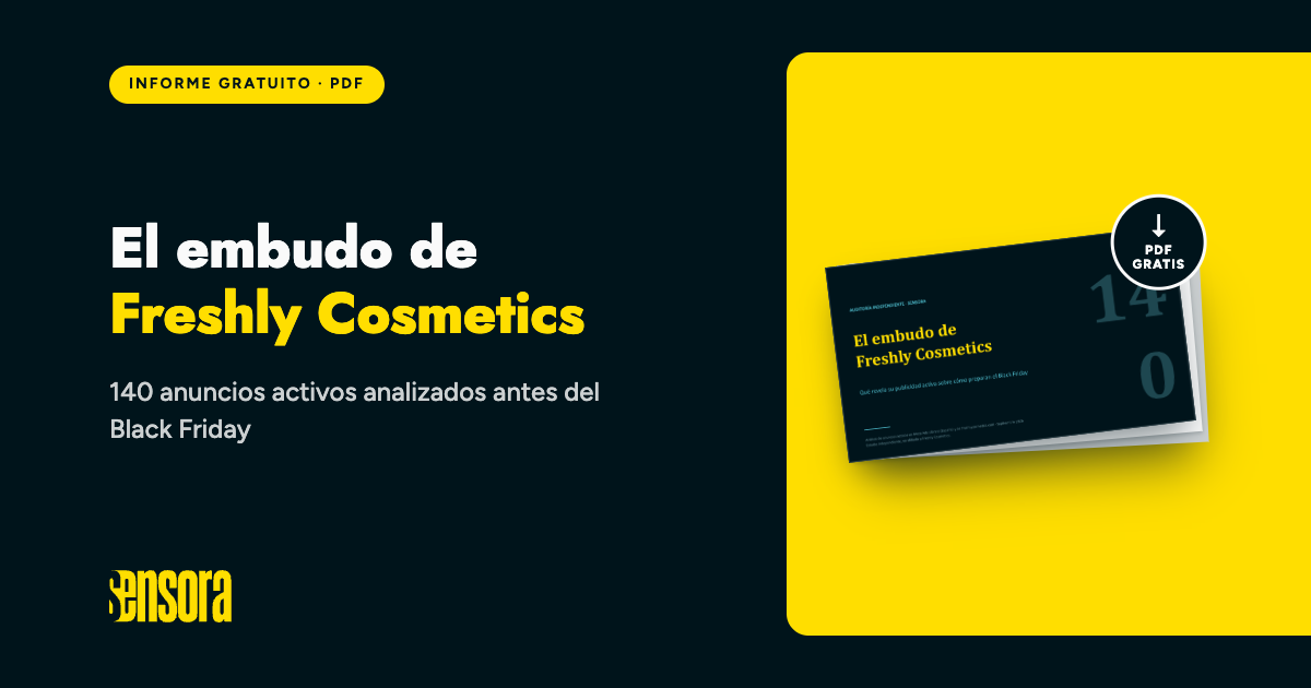 Portada del informe gratuito sobre el embudo de Freshly Cosmetics: 140 anuncios activos analizados